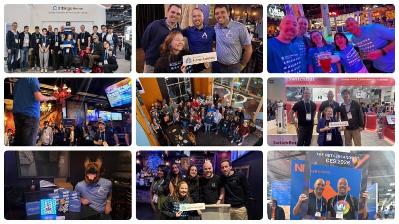 A montage of pictures of happy people attending the Consumer Electronics Show (CES).