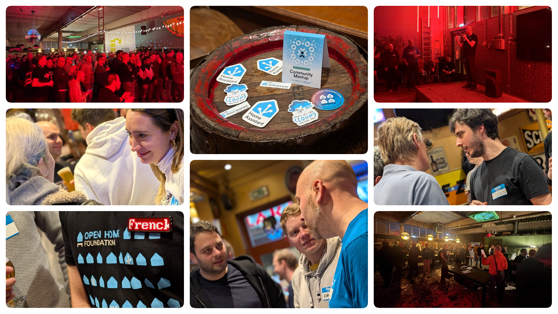 A collage of people taking part in Home Assistant community meetups.