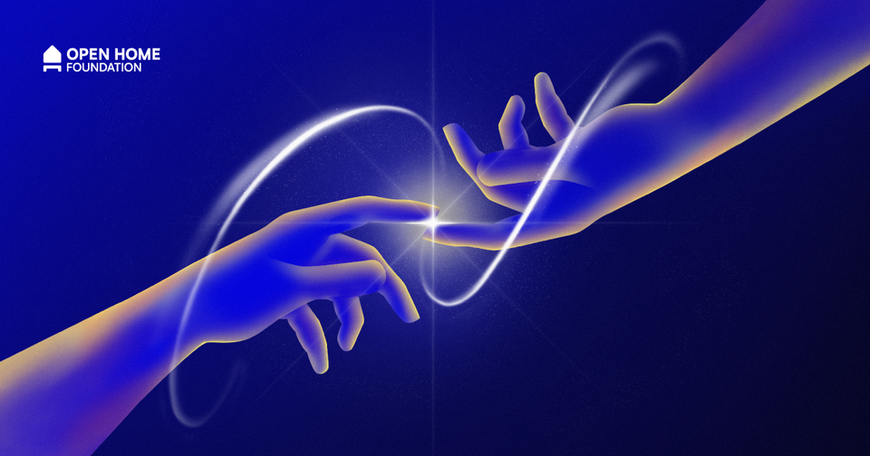 An illustration of two fingers touching with light coming off them to represent the human touch